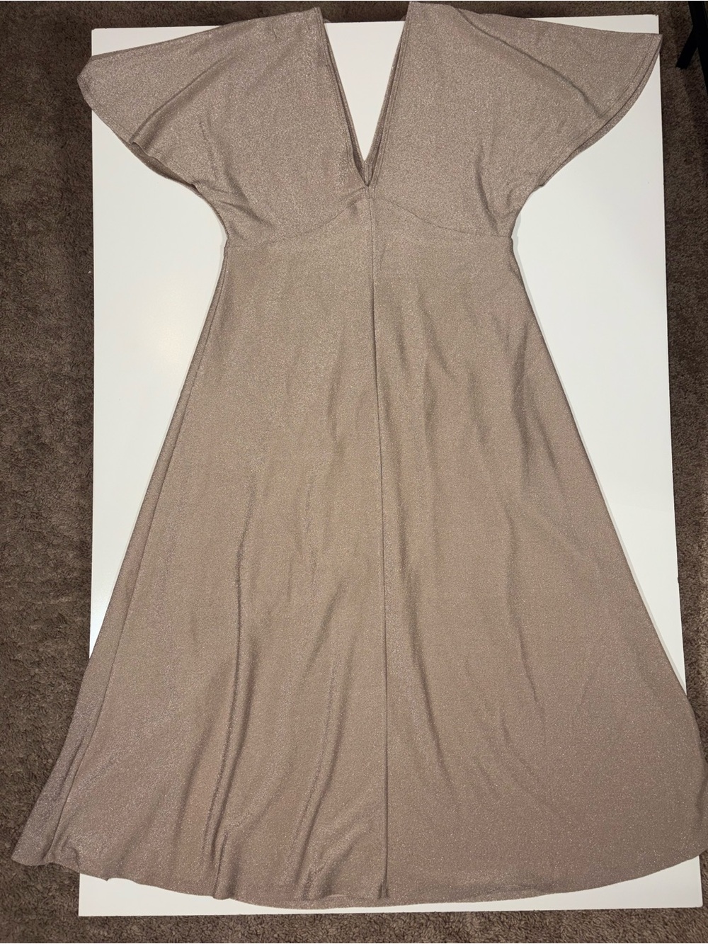 Elegant Sparkling V-Neck Taupe Maxi Dress